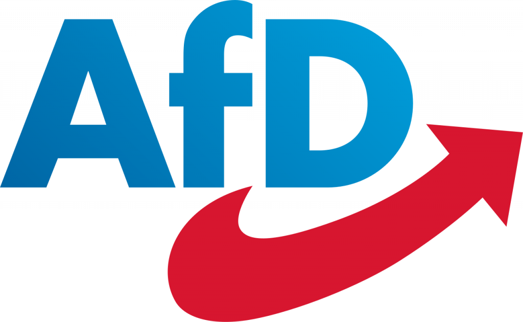 Logo der AfD mit blauen Buchstaben und rotem Pfeil