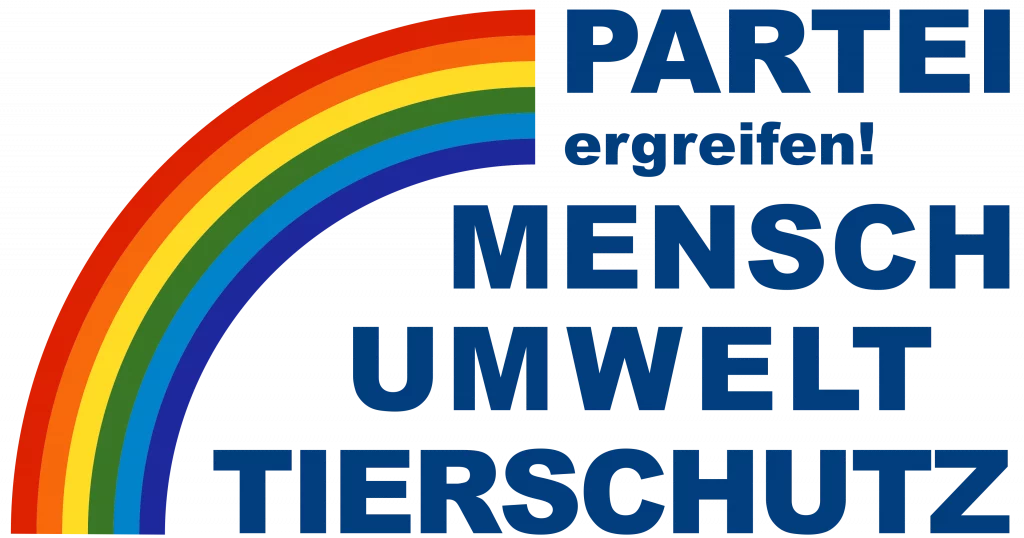 Logo der Tierschutzpartei mit Regenbogen und dem Text: Partei ergreifen! Mensch Umwelt Tierschutz